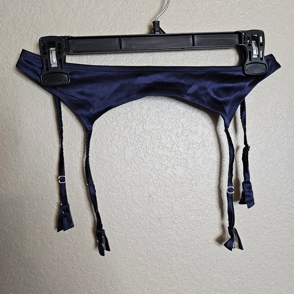 Victorias Secret Silk Navy Blue Garter‎ Belt Adjustable Straps Small